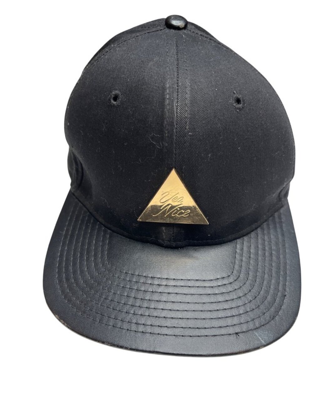 Yea Nice Black Snapback Hat W/ Gold Triangle Logo One Size Fits Most C121